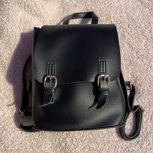 mini black faux leather backpack